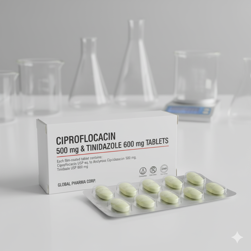 Ciprofloxacin 500 mg and Tinidazole 600 mg